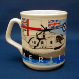 MERLIN HELICOPTER WITH RN & RAF ENSIGN WHITE COFFEE MUG