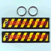 DANGER PULL TO START EMBROIDERED KEYRING