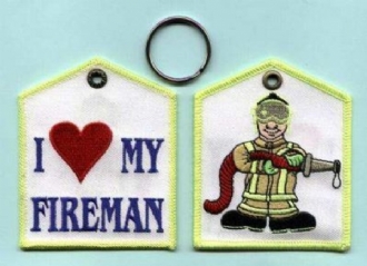 I LOVE MY FIREMAN EMBROIDERED KEYRING