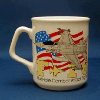 F-16 FIGHTING FALCON WITH US FLAG COFFEE MUG