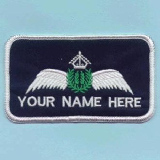 CIVILIAN PILOT NAME BADGE WITH WINGS AND SINGLE LINE OF WRITING