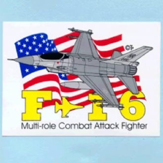 F-16 FIGHTING FALCON STICKER WITH US FLAG BEHIND STICKER