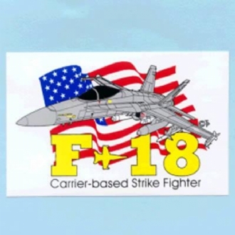 F-18 HORNET STICKER WITH US FLAG BEHIND STICKER