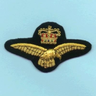 RAF PILOT EAGLE WINGS GOLD WIRE BADGE