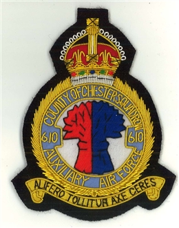 610 SQN RAUXAF CREST KC GOLD WIRE BADGE