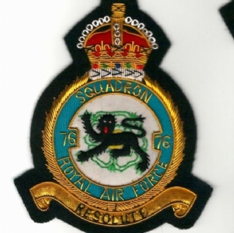 76 SQN CREST KC GOLD WIRE BADGE