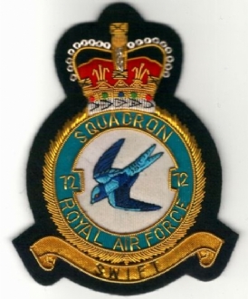 72 SQN CREST GOLD WIRE BADGE